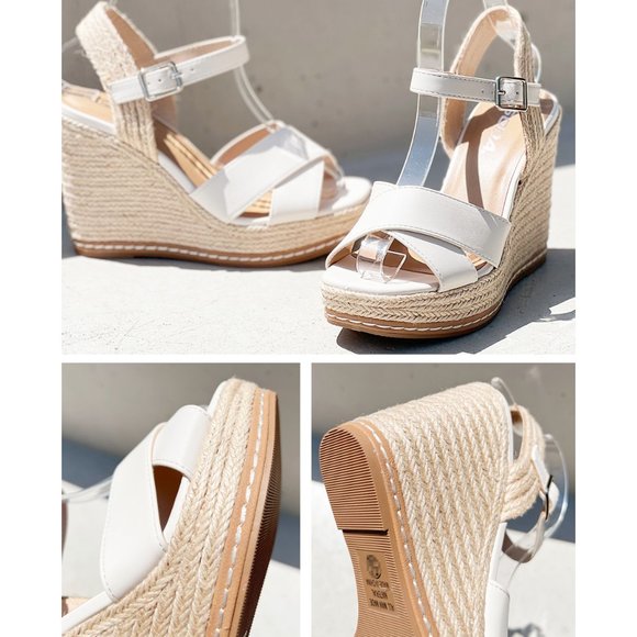 NEW Crisscross Strap Espadrille Natural Straw Jute Platform Wedges Sandals BONE - Picture 13 of 16